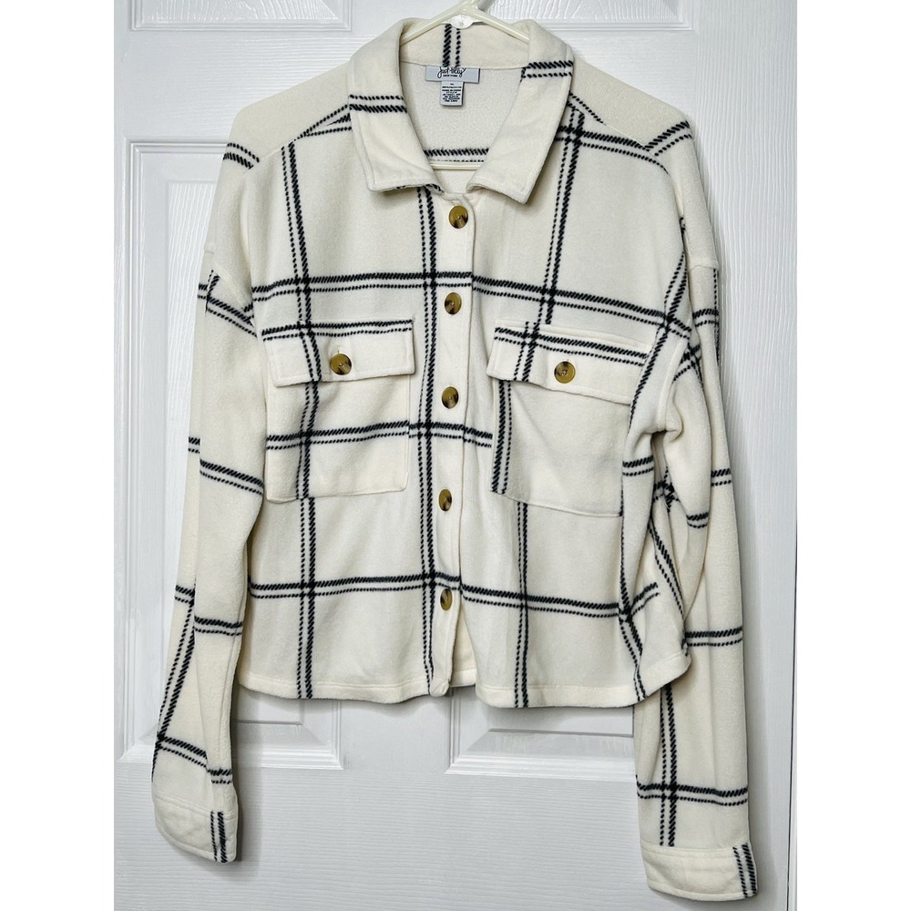 Just Polly NY Long Sleeve Button Front Top Blouse Pockets Collared Plaid Warm XL
